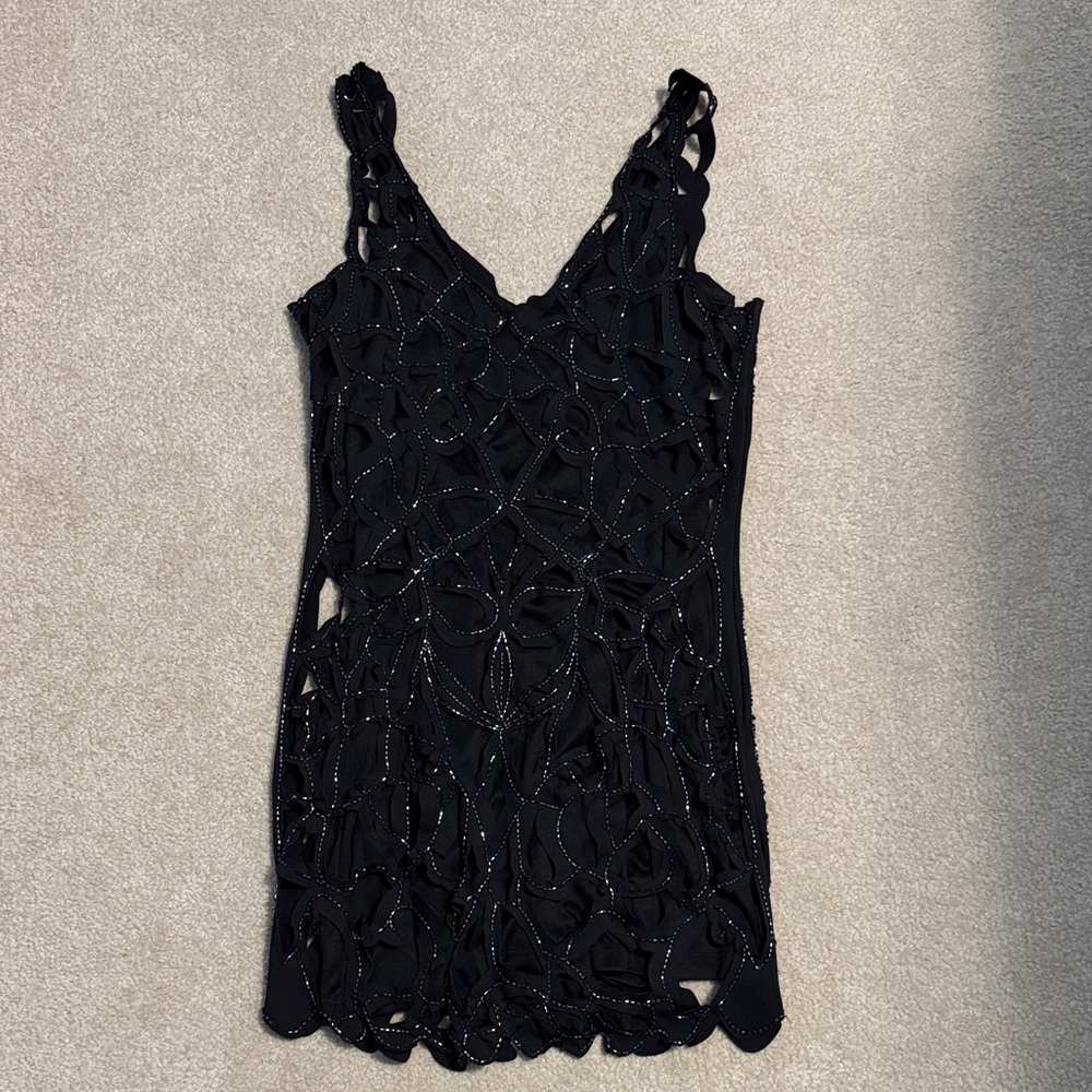 ASOS Design Black Lace Overlay V-Neck Dress